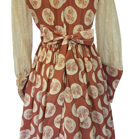 Gunne Sax Red Floral Milkmaid Maxi Dress Size 13 Calico Vintage 70s Prairie - Picture 11 of 14